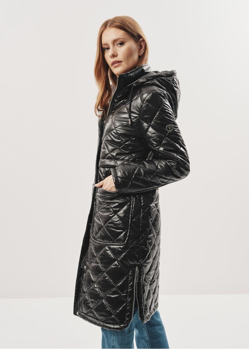 Women's long black jacket KURDT-0476-99(Z23)