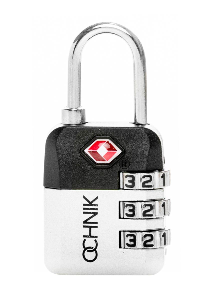 Silver TSA combination padlock AW-015-0004-9X(W26), front product view on white background.