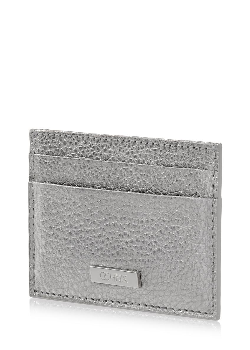 Silver leather card case PORES-0835-92(W23)