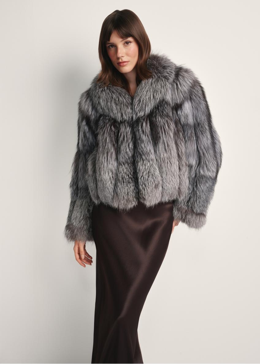 Women's natural fur coat in gray color FUTDF-0110-3179(Z25)