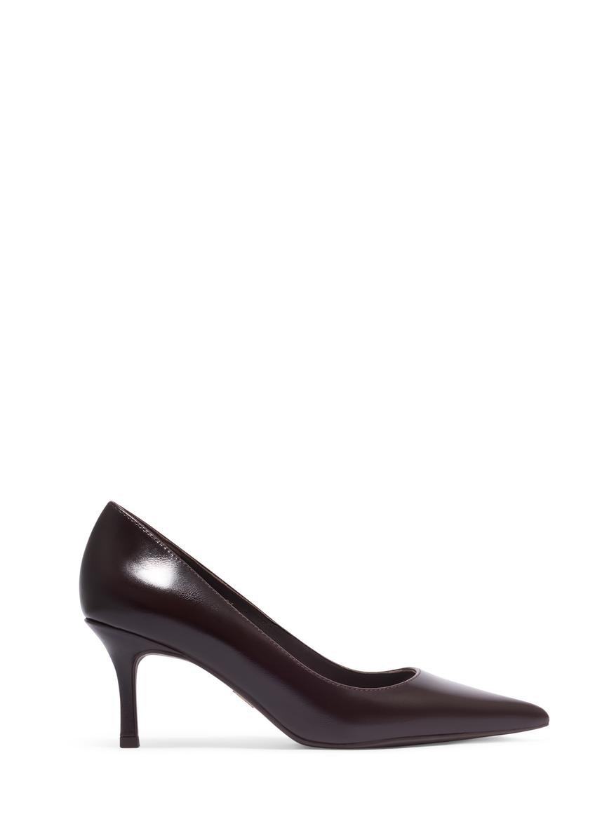 Women's brown leather pumps BUTYD-1031A-1H(Z26), side product view on white background.