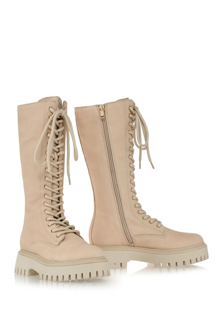 Beige lace-up women's boots BUTYD-1090-80(Z24)