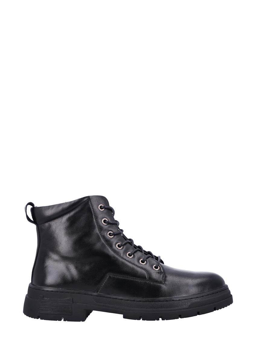 Black men's leather ankle boots BUTYM-0570-99(Z26), side view of the product on a white background.