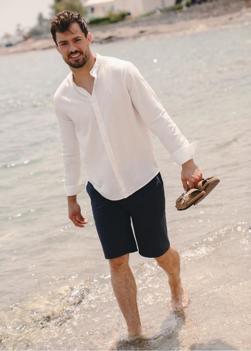 White linen men's shirt KOSMT-0337-12(W25)