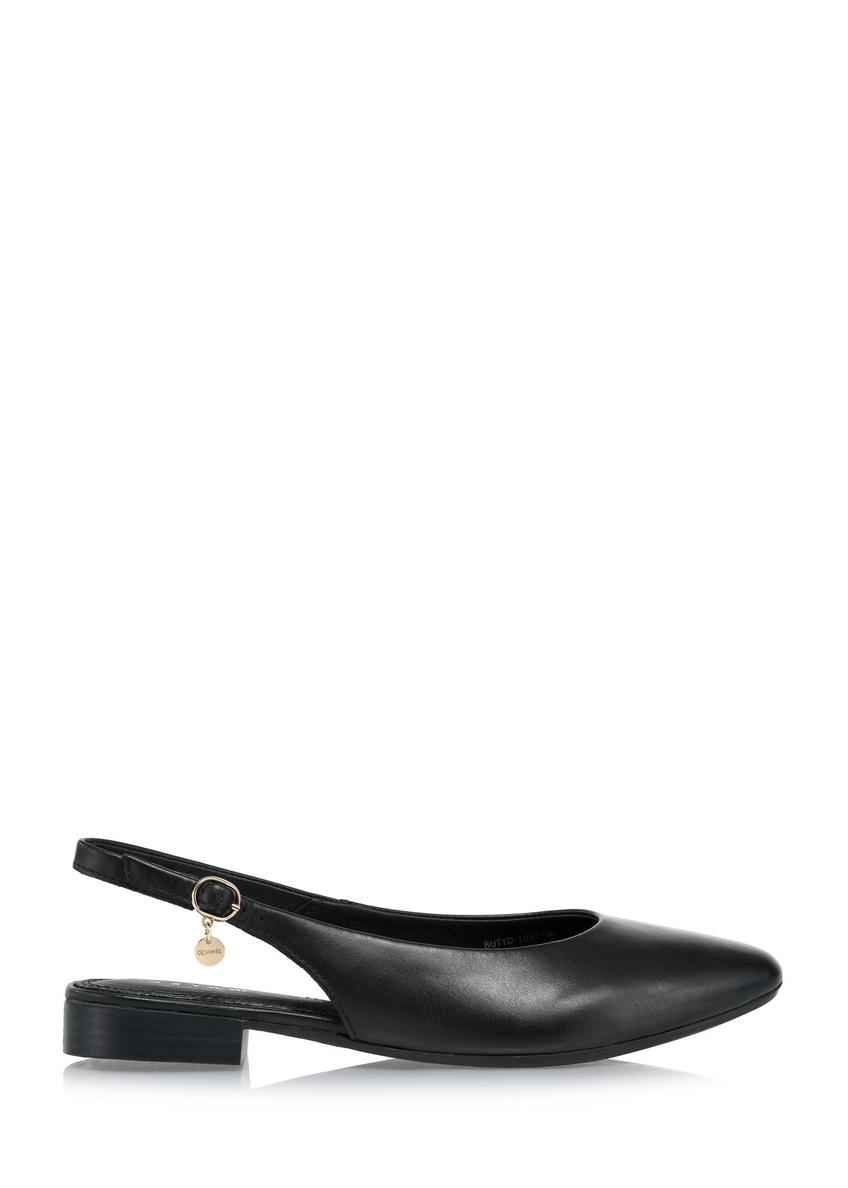 Leather black ballerinas without heel BUTYD-1051-99(W24)-06