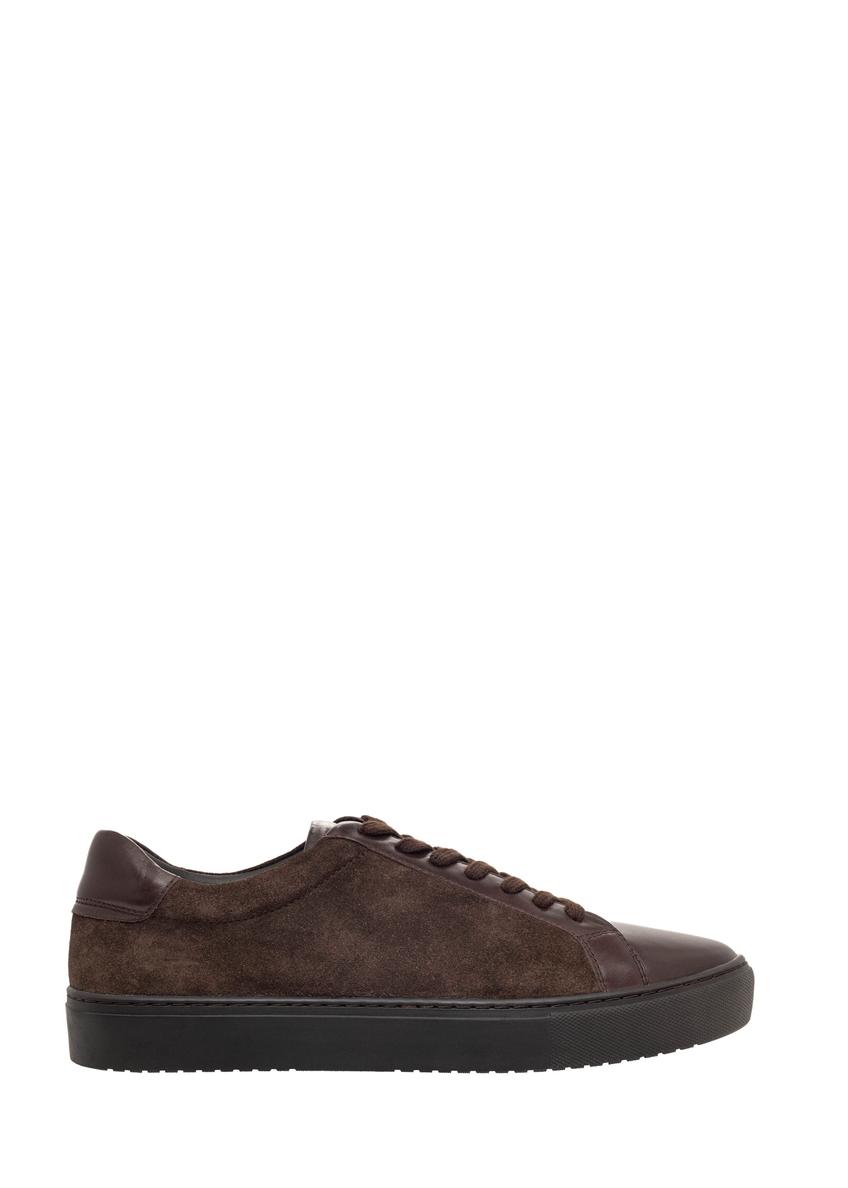 Men's dark brown leather sneakers BUTYM-0544-1I(Z26), side view of the product on a white background.