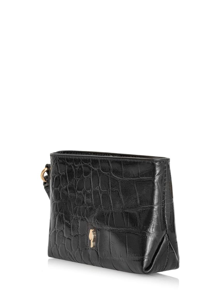 Black small croco leather women's wallet PORES-0919-97(Z24)