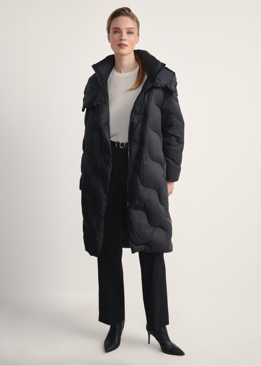 Women's black winter jacket KURDT-0604-99(Z25) - front view of the product on a model against a white background. Full body visible.