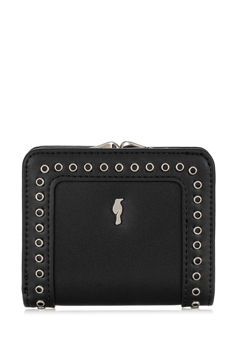 Black small women's wallet with rivets POREC-0384-99(W24)-09