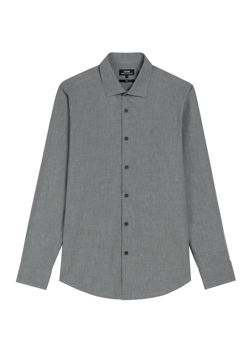 Gray cotton men's slim shirt KOSMT-0367-9D(Z26)