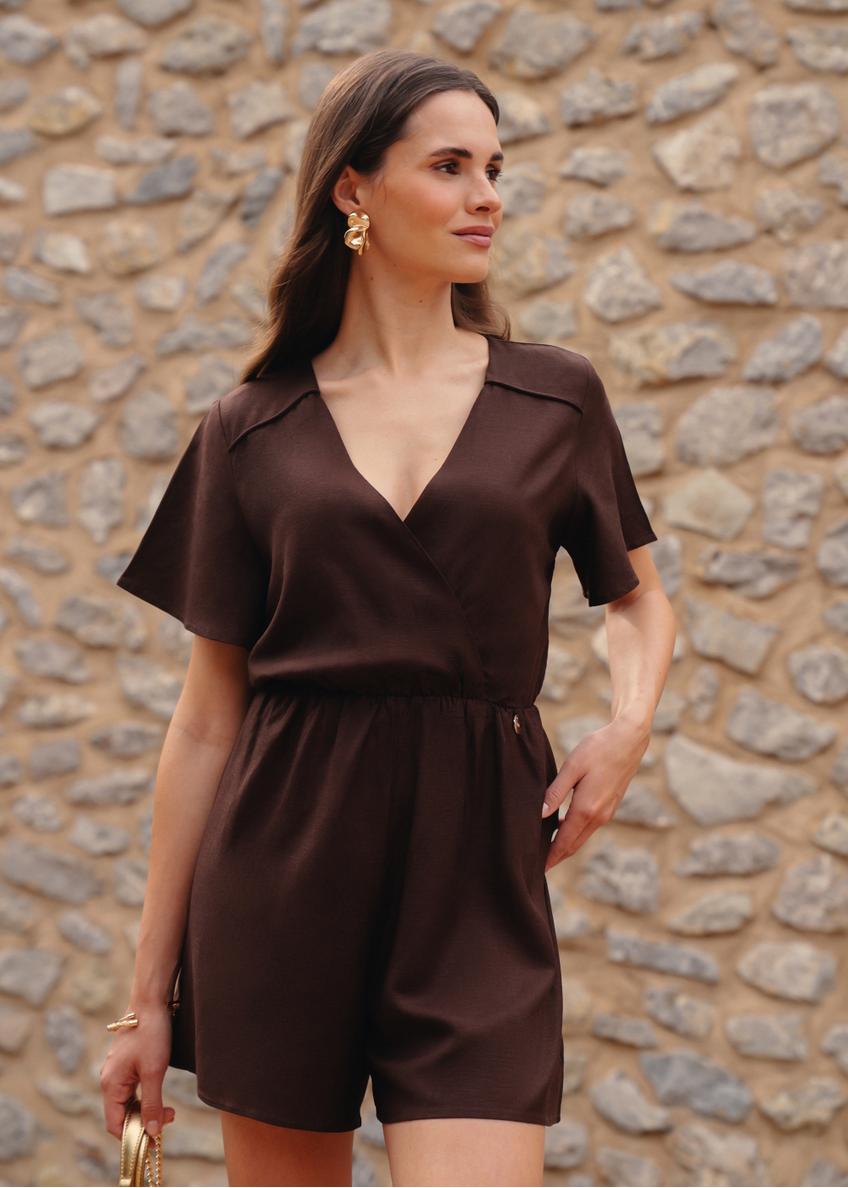 Brown short women's jumpsuit KOBDT-0008-89(W25)