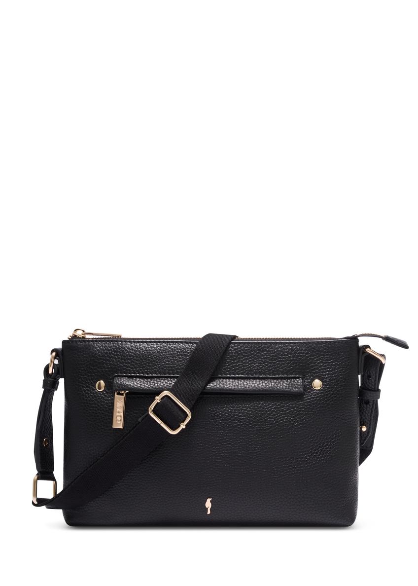 Black women's handbag made of natural pea leather TORES-1424-9I(Z26), front product view on a white background.