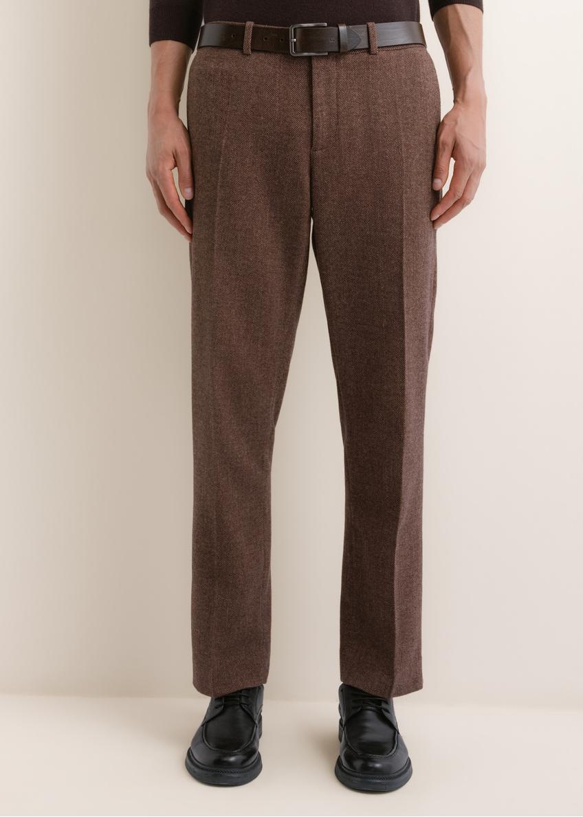 Brown elegant men's trousers with wool SPOMT-0123-1I(Z26)