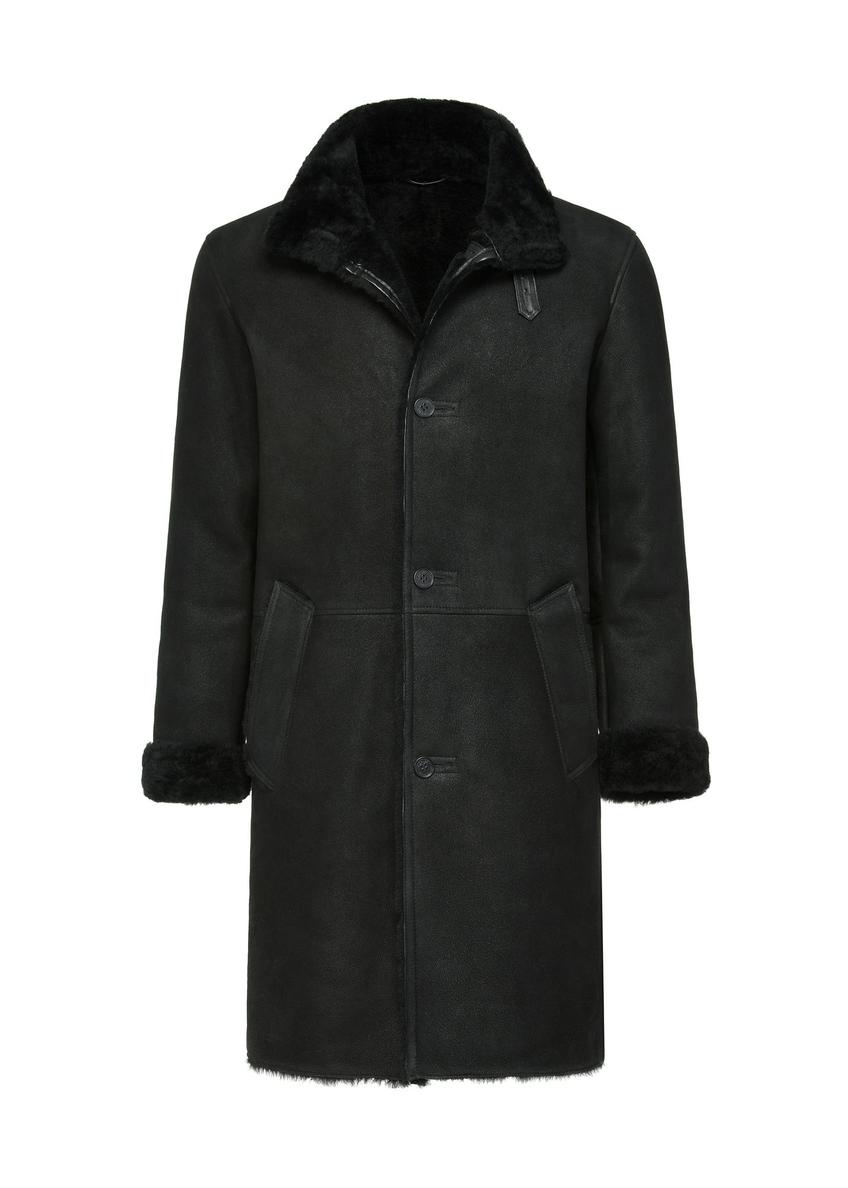 Black men's sheepskin coat KOZMS-0015-1163(Z24)-01