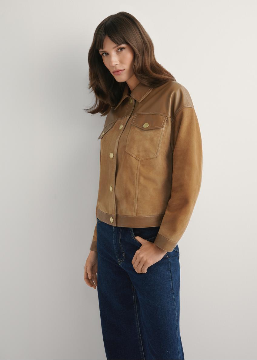 Beige women's leather jacket KURDS-0572-1B(W26)