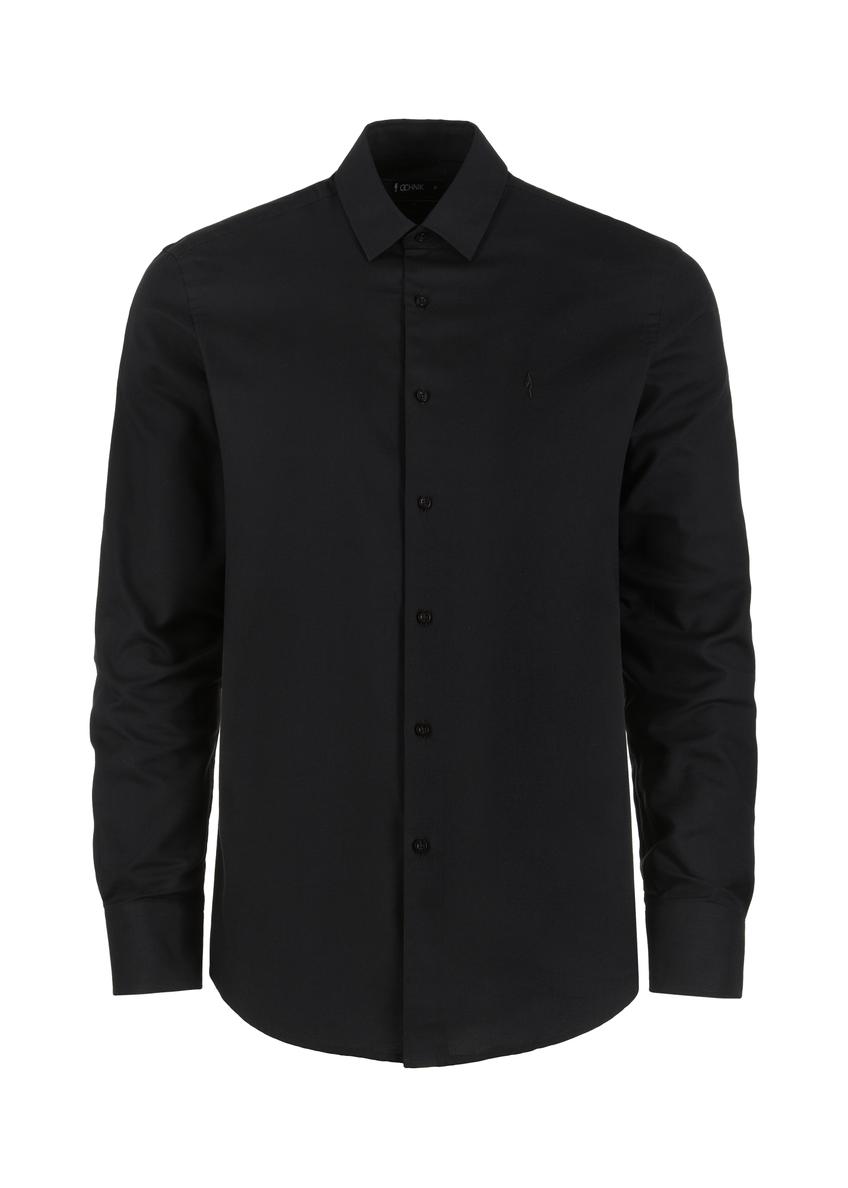 Men's black slim shirt KOSMT-0302-99(W25)