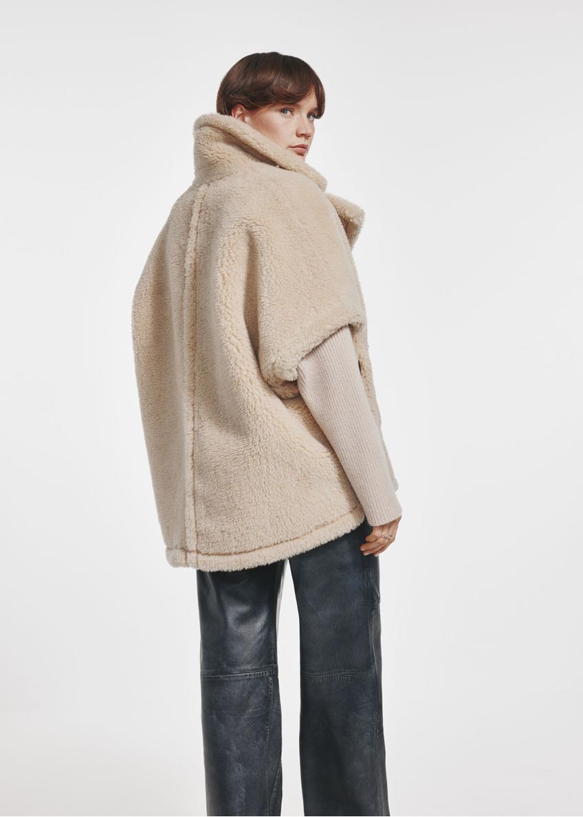 Beige wool women's fur coat FUTDW-0026-81(Z24)