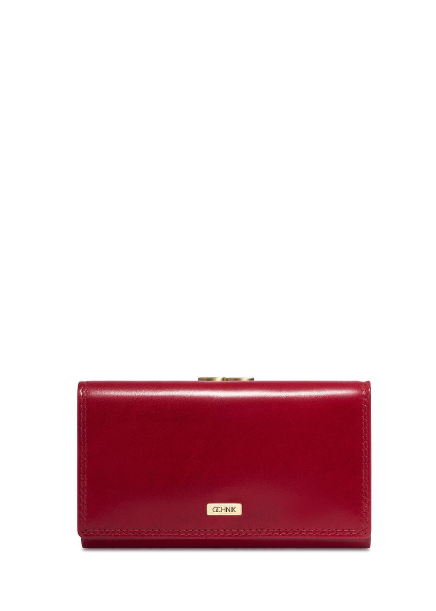 Red leather women's wallet PL-128-4B(KS), front product view on white background.