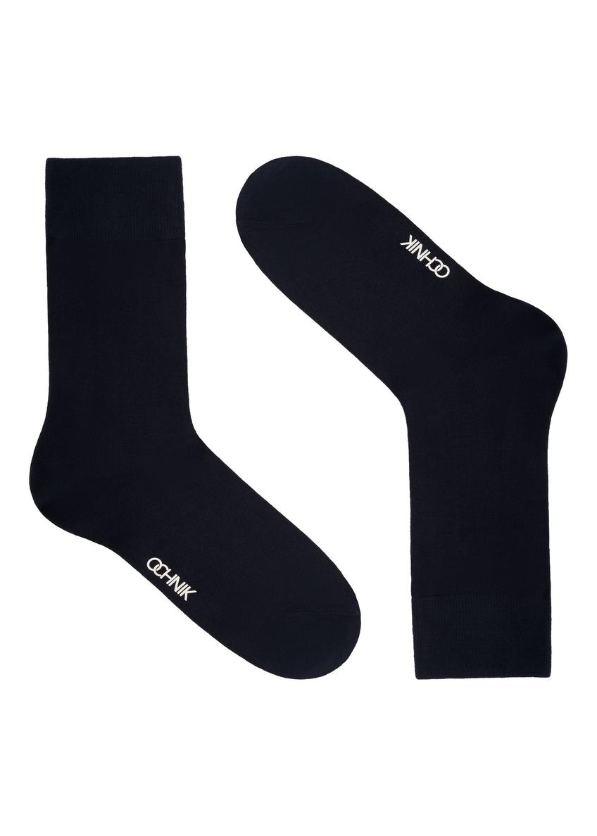 Men's long navy blue socks SKAMT-0019A-7D(Z26), side product view on white background.