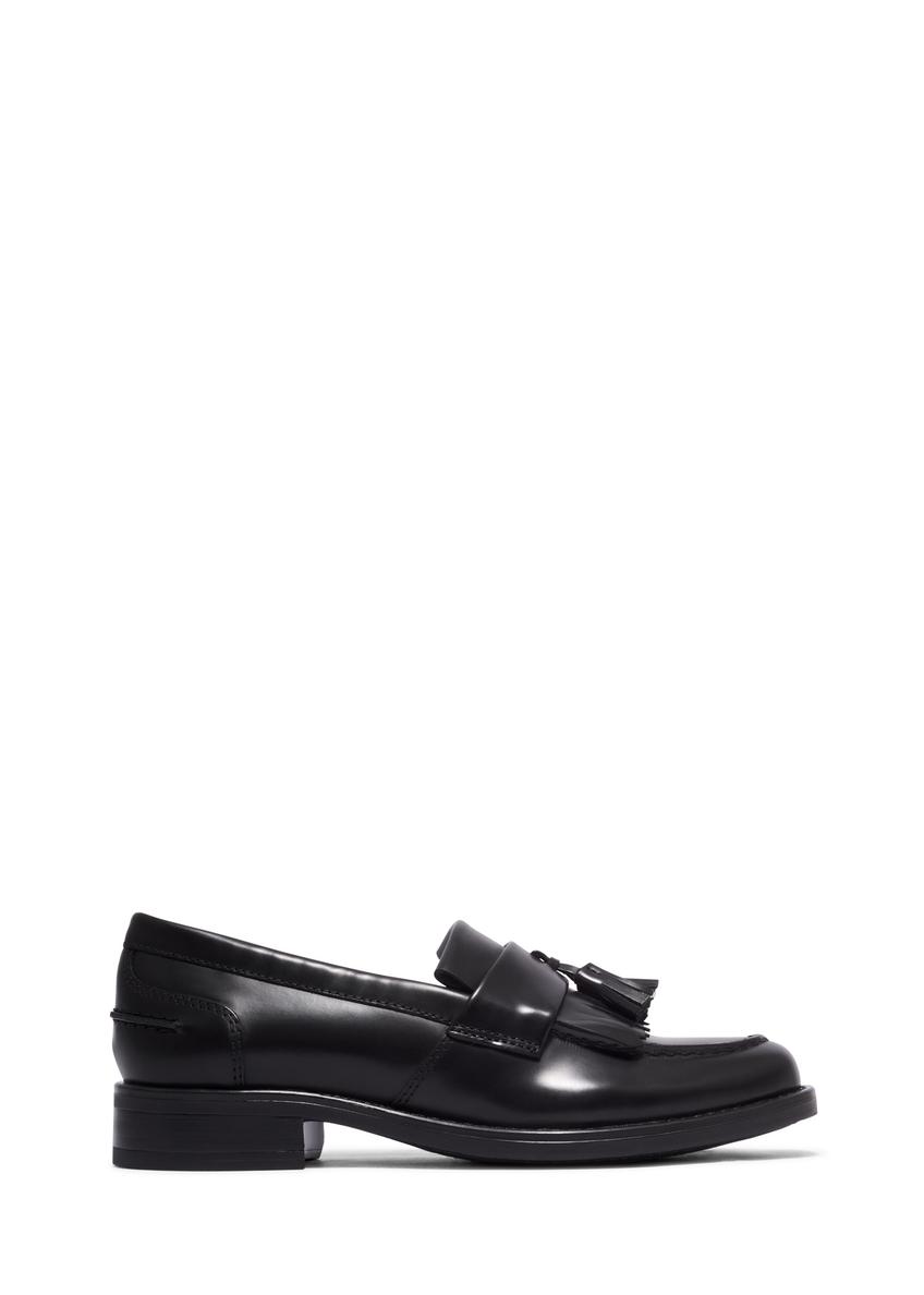 Women's leather moccasins with tassel BUTYD-1295-9F(Z26), side view of the product on a white background.