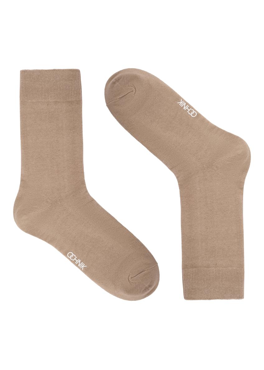 Beige cotton men's socks SKAMT-0207-1B(Z26), product view from the front on a white background.