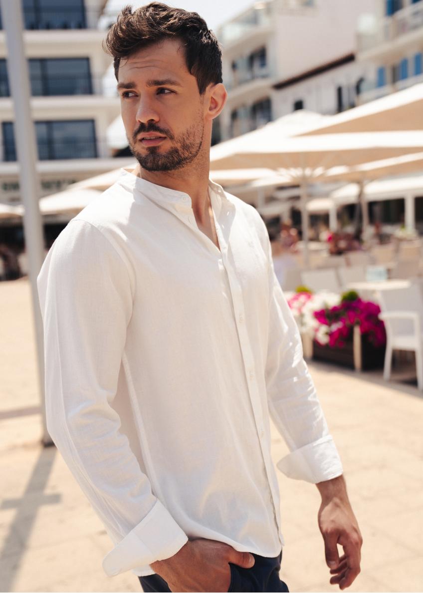 White linen men's shirt KOSMT-0337-12(W25)