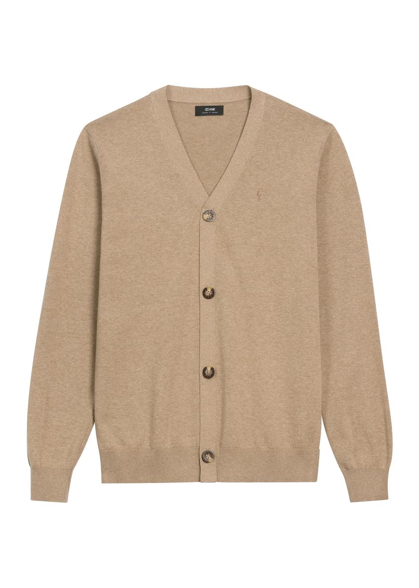 Men's cotton cardigan in camel color KARMT-0003A-1D(Z26)