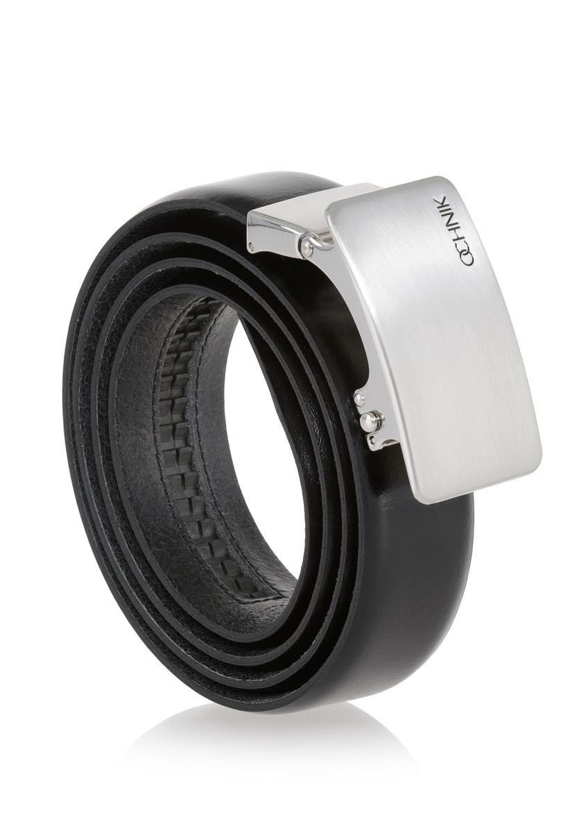 Black leather adjustable men's belt PASMS-0215A-99(W24)