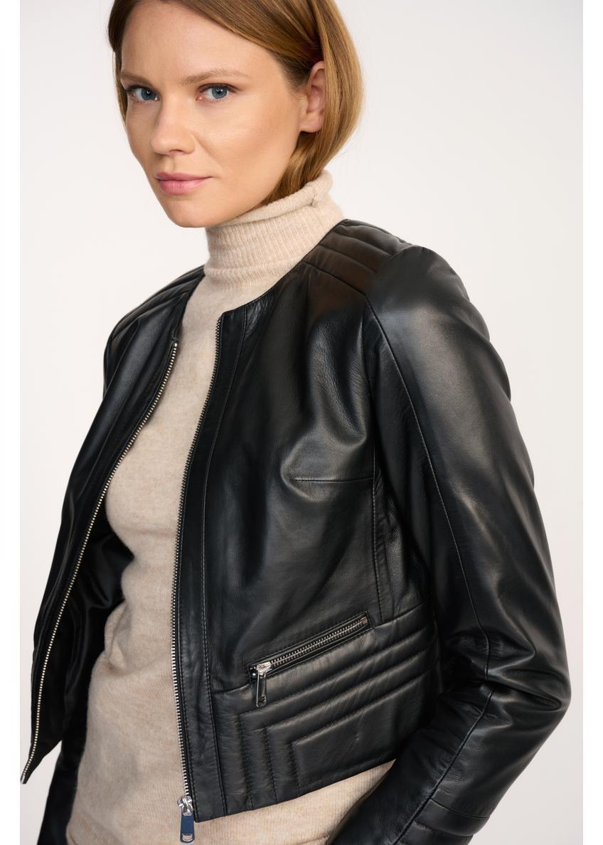 Women's leather jacket with stitching KURDS-0384-5491(Z22)