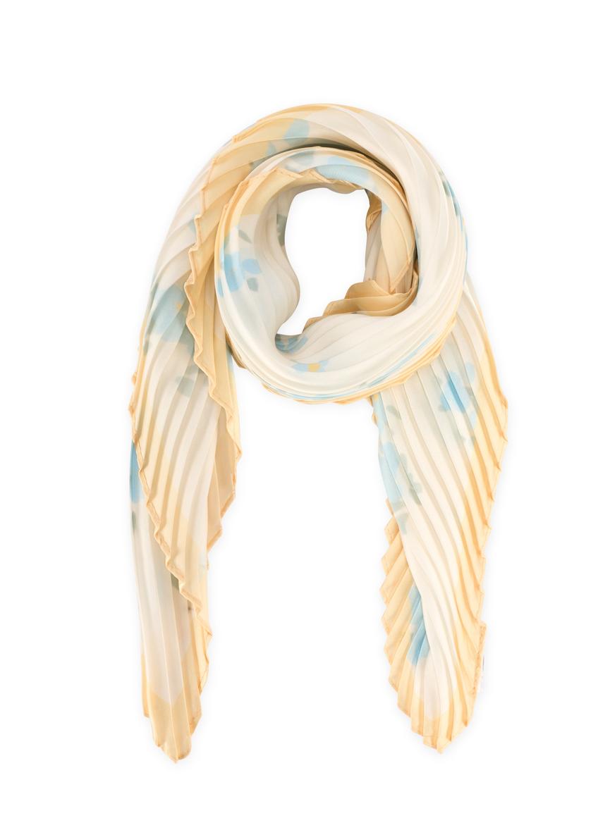 Women's scarf with blue flowers SZADT-0194-7P(W26), front product view on white background.