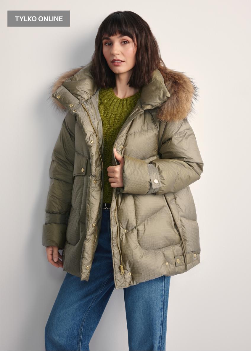Women's olive jacket with natural insulation KURDT-0619-57(Z25)