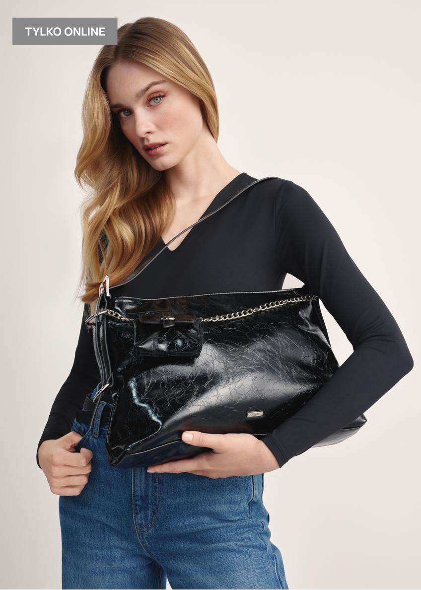 Black patent leather women's handbag TOREC-1073-99(Z25)