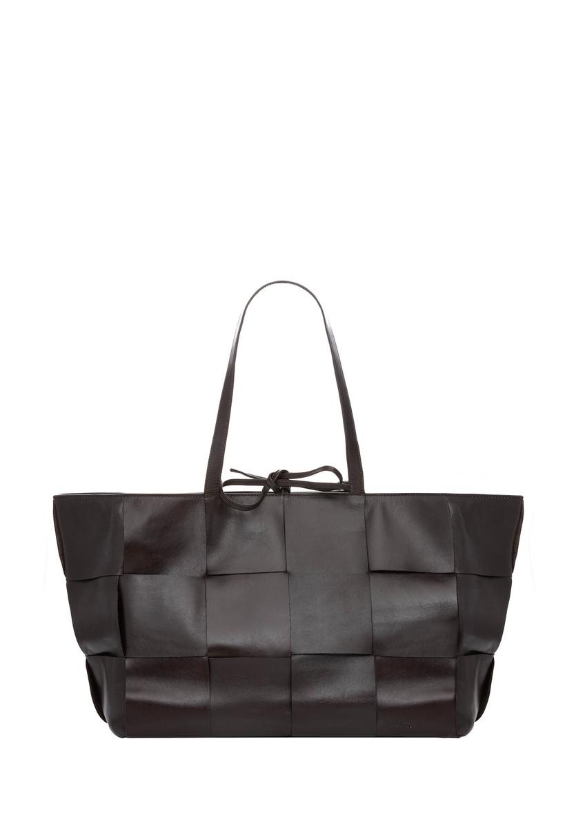 Brown large leather women's handbag TORES-1299-1H(W26), front product view on white background.