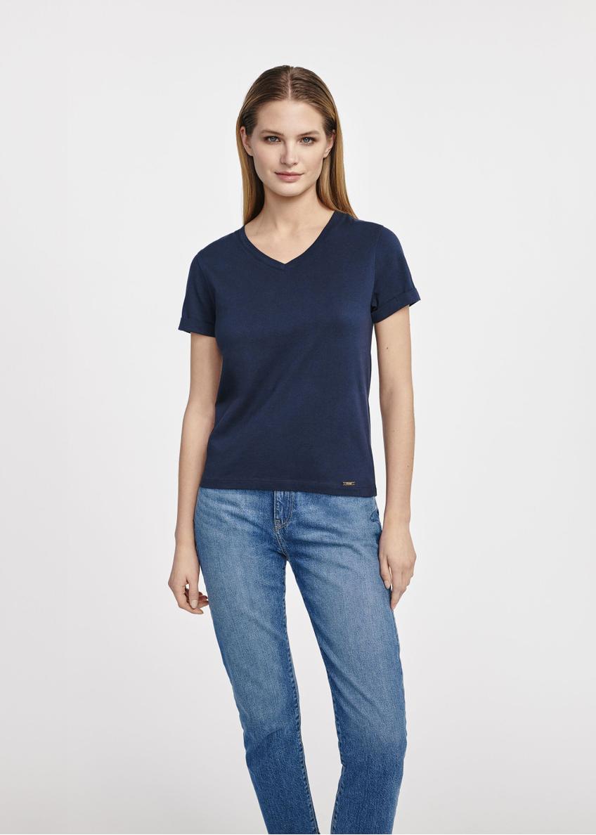 Navy blue women's v-neck t-shirt TSHDT-0118-69(W25)-02