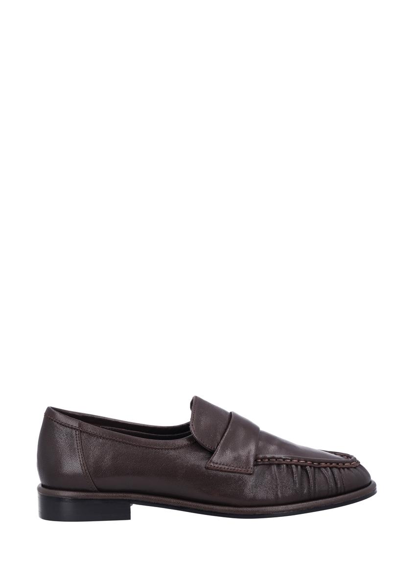 Women's brown leather moccasins BUTYD-1328-1I(Z26), side product view on white background.