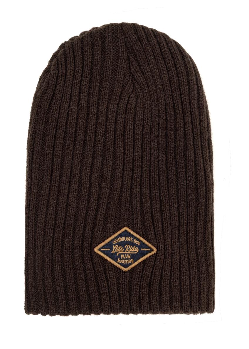 Brown men's winter hat CZAMT-0011-1I(Z26), front product view on white background.