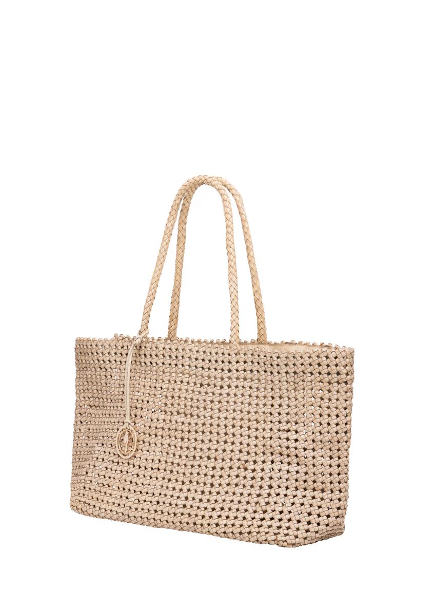 Beige leather woven handbag TORES-1300-0C(W26)