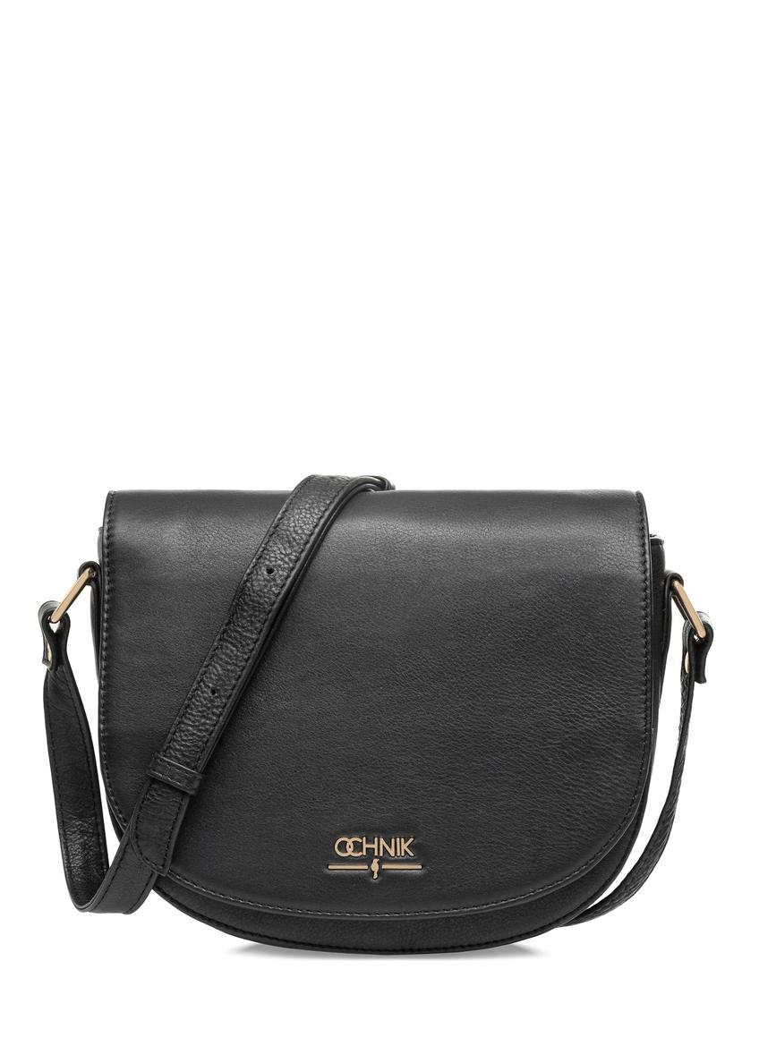 Black leather semi-circular messenger bag TORES-0972E-99(Z25), front product view on white background.
