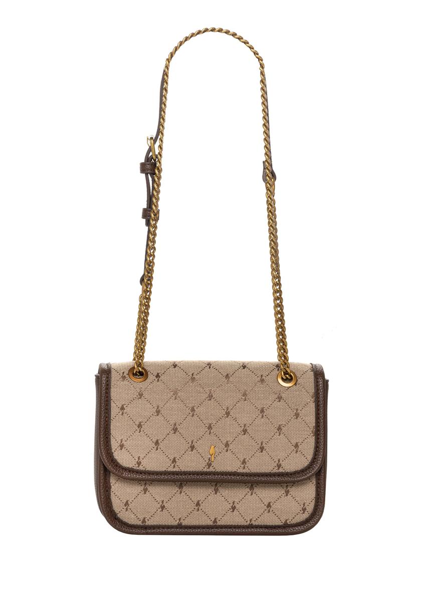 Beige women's handbag with monogram TOREN-0360-1B(Z26), front product view on white background.