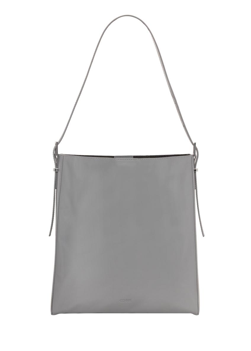 Graphite leather shopper bag TORES-1436-9D(Z26), front product view on a light background.