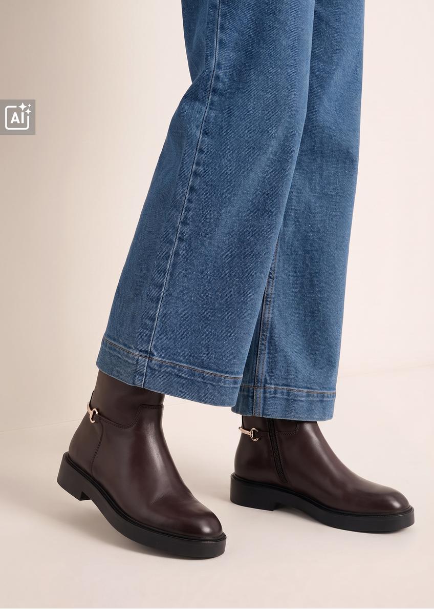Women's dark brown leather ankle boots BUTYD-1290-1I(Z26)