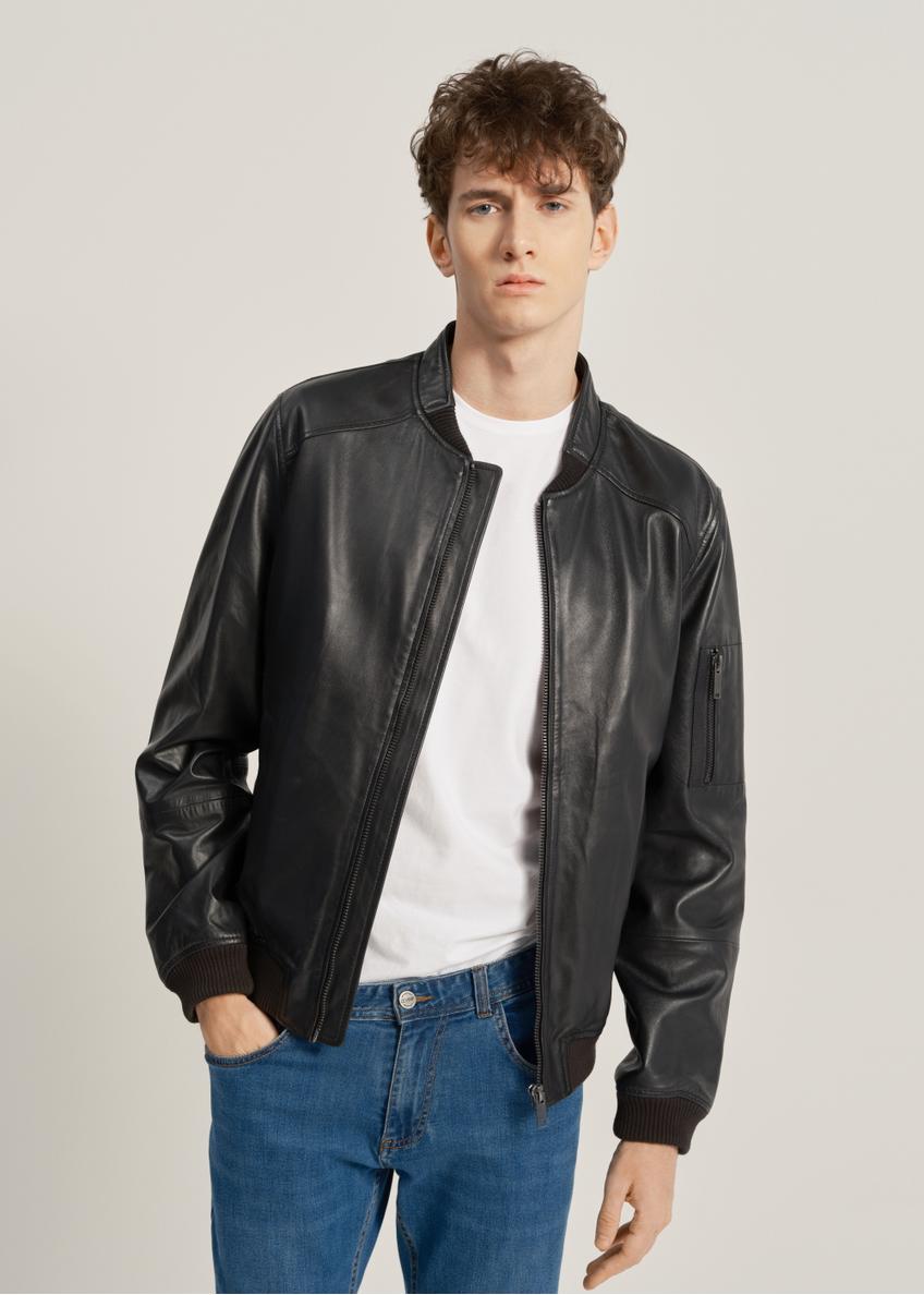 Men's leather jacket with stand-up collar KURMS-0291-1315(W23)-01