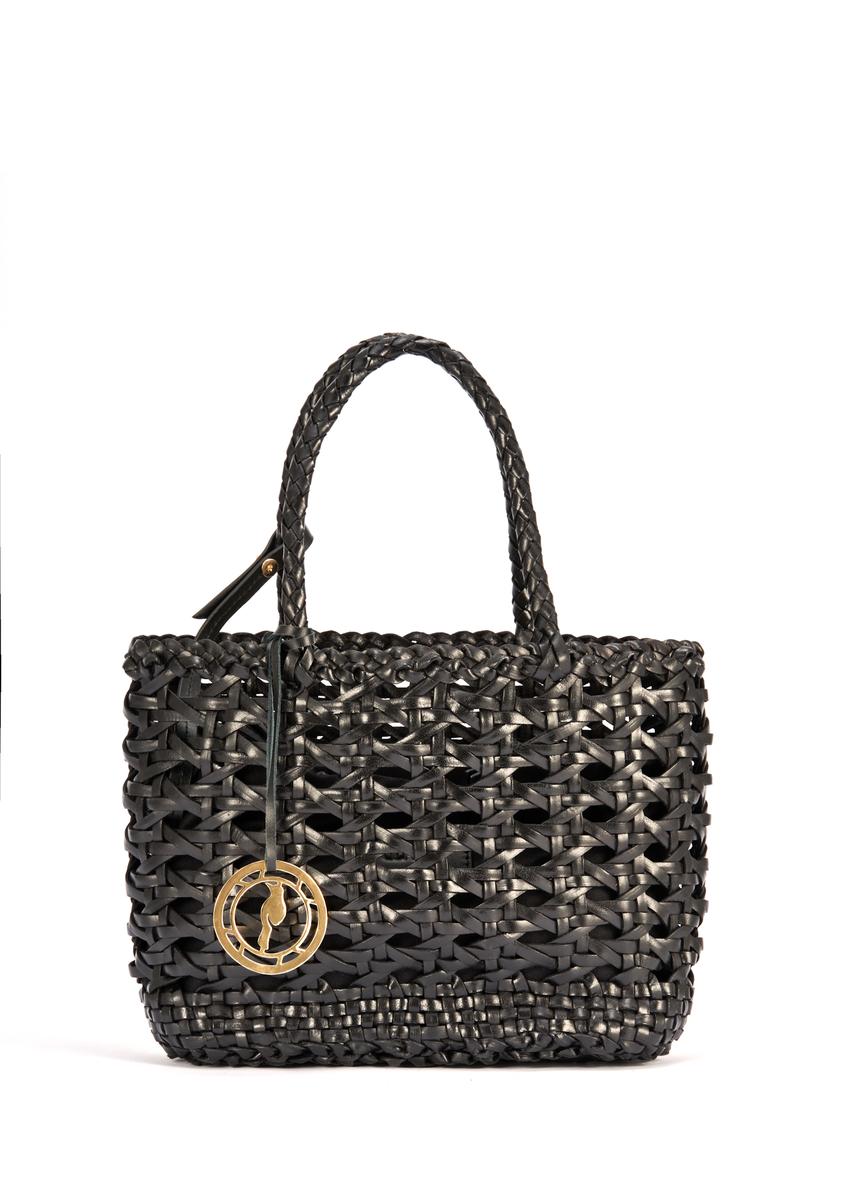 Black medium woven leather handbag TORES-1114-99(W25)