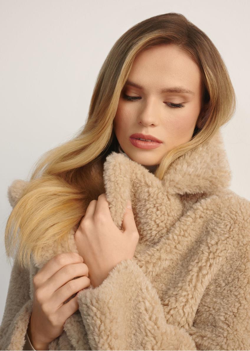 Beige women's fur coat FUTDP-0018-1B(Z26)