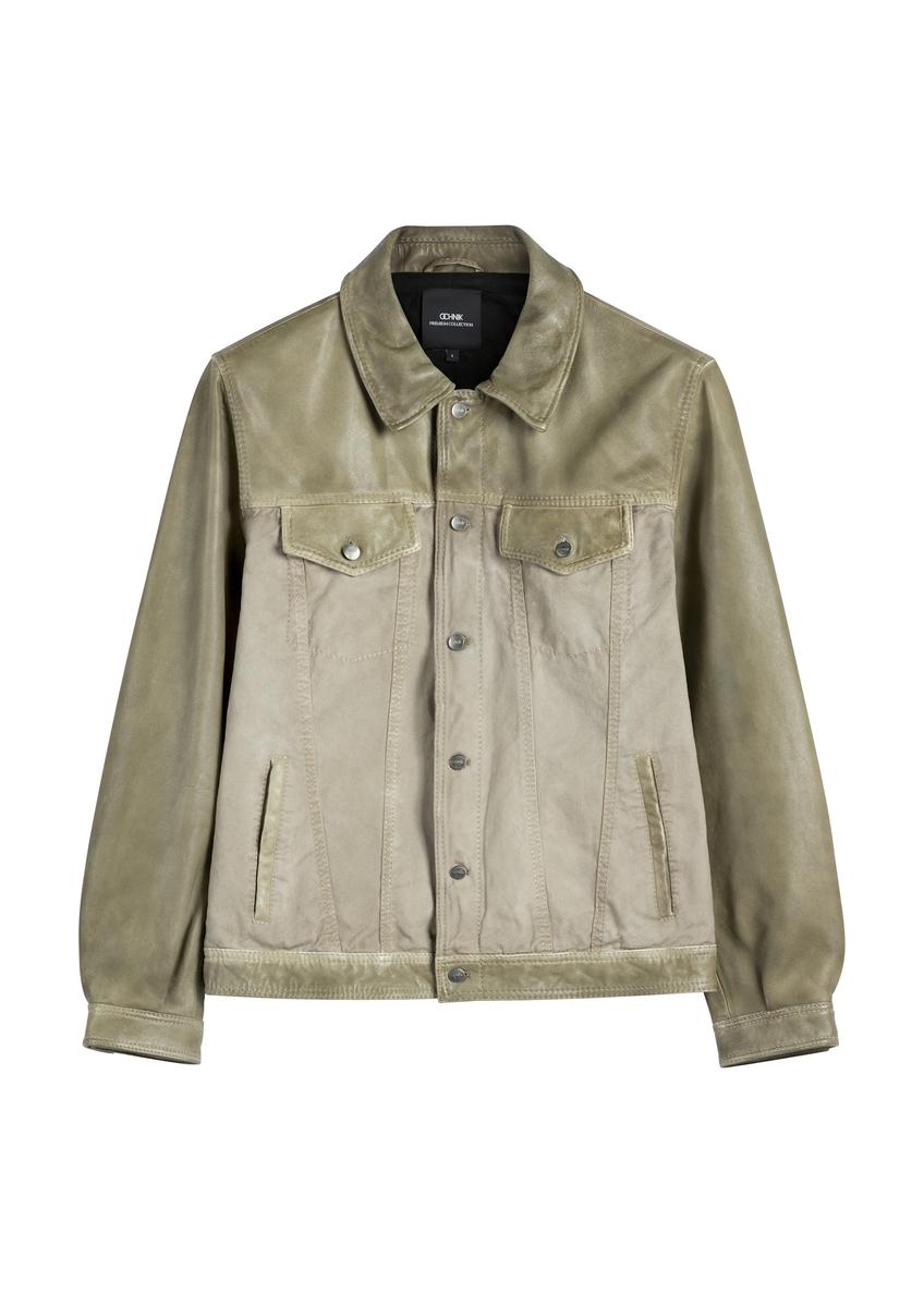 Men's olive leather jacket KURMS-0404-8F(W26)