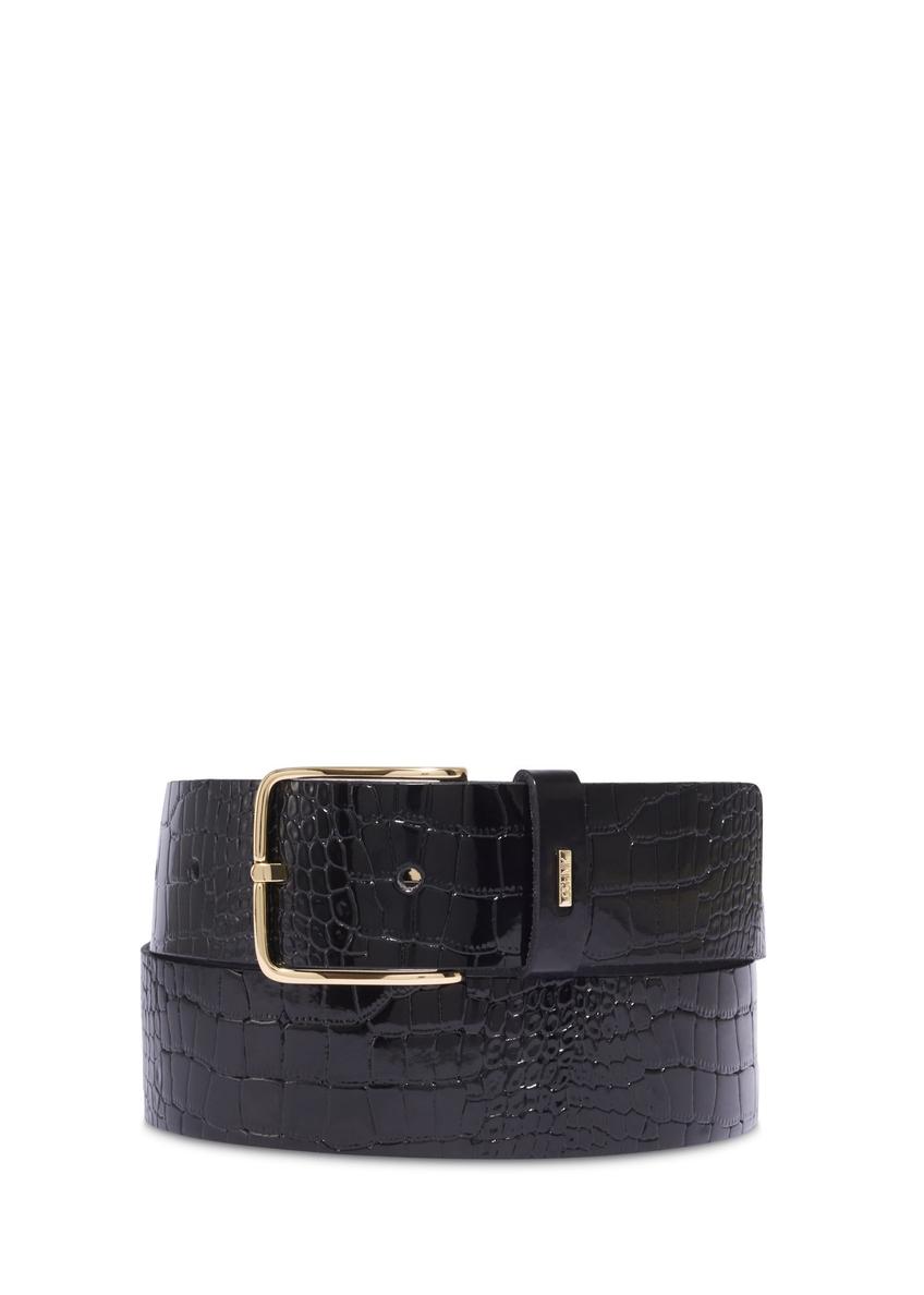 Black croco leather women's belt PASDS-0357-9G(Z26) - front product view, on white background.