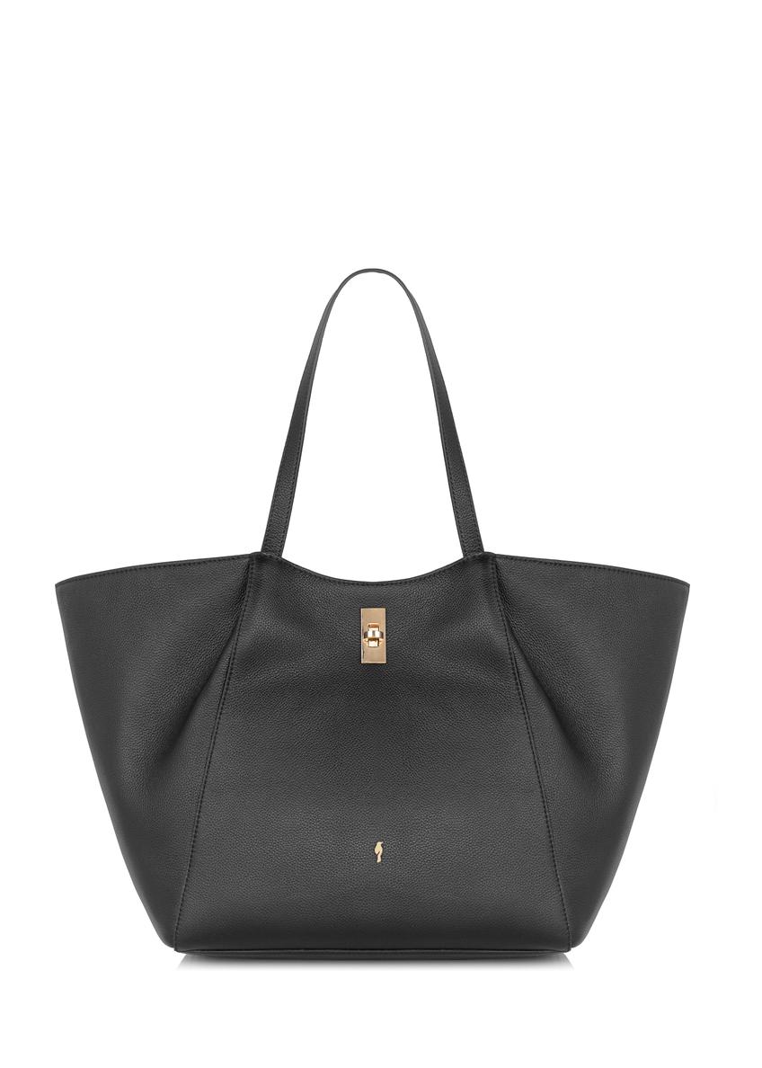 Women's black leather shopper bag TORES-1000-99(W24)-09