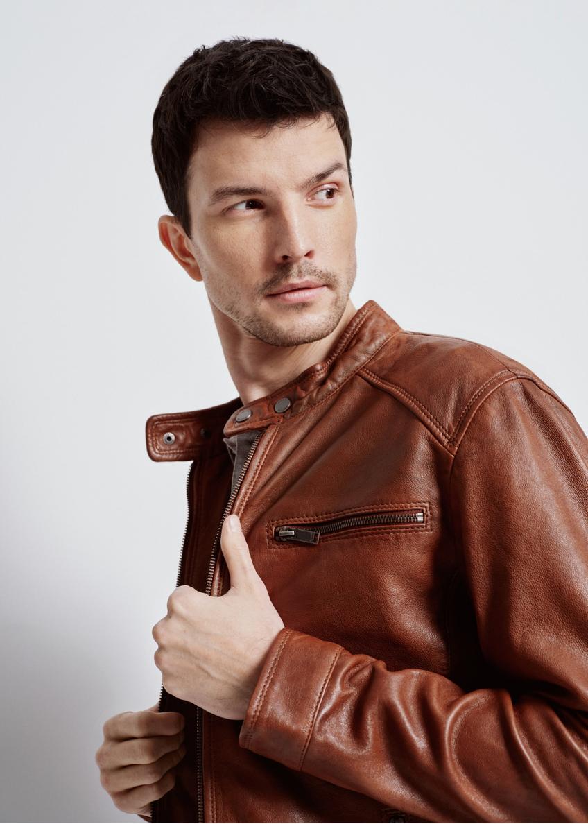 Brown leather jacket for men KURMS-0326-1363(W24)-01