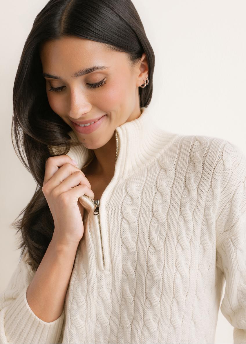 Cream cotton women's sweater SWEDT-0285-0B(Z26)
