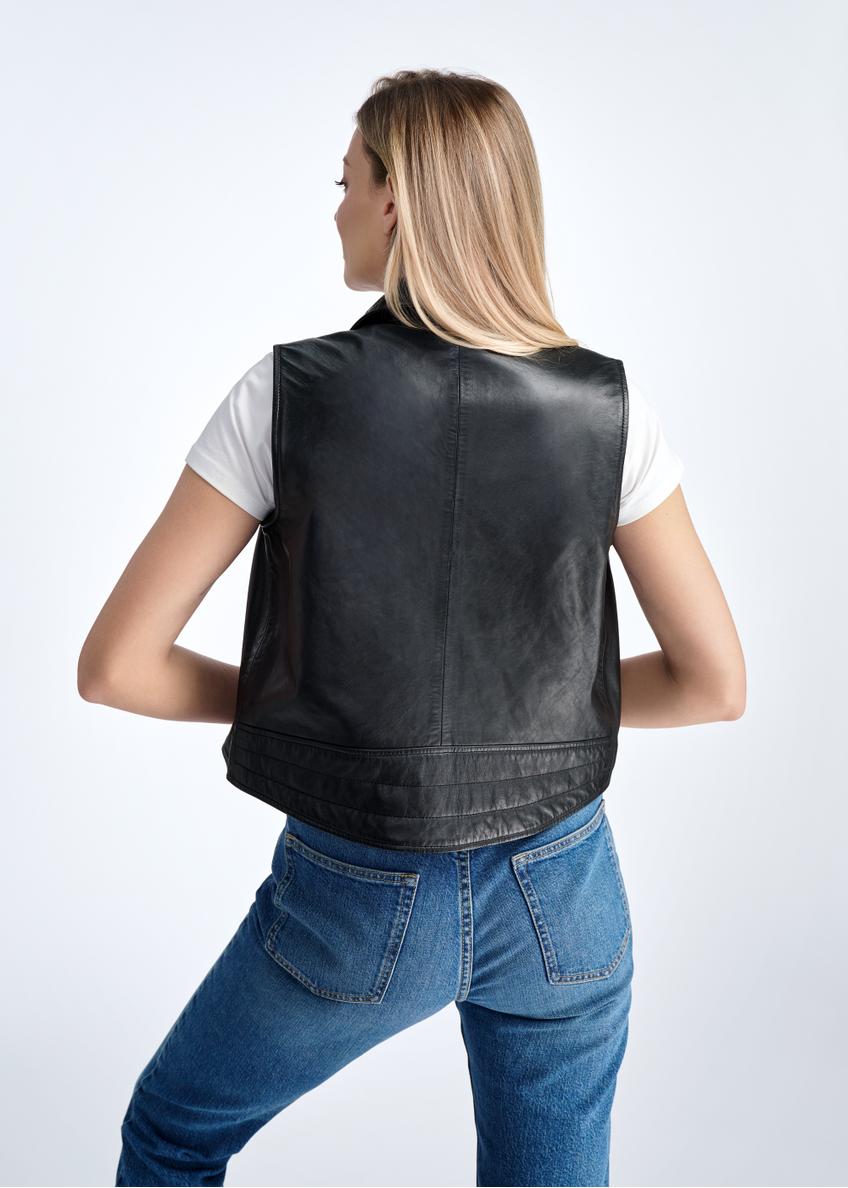 Black leather short women's vest KAMDS-0008-5480(W25)